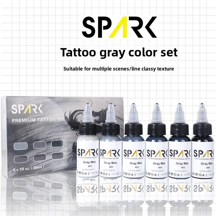 पेशेवर स्पार्क ग्रे टैटू स्याही सेट 30ml/1oz कार्बनिक तरल पिगमेंट सेट कलाकार कस्टम स्थायी मेकअप स्याही